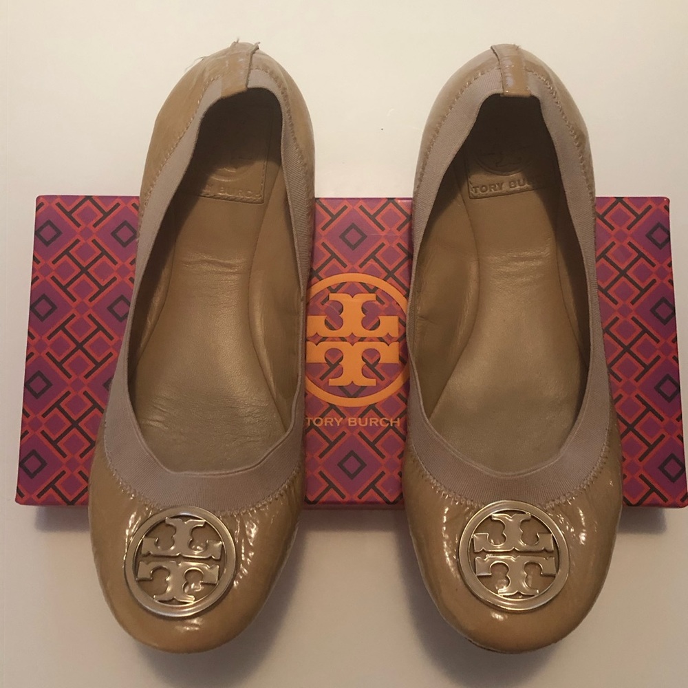 Tory Burch Nude Patent Caroline Ballet Flats